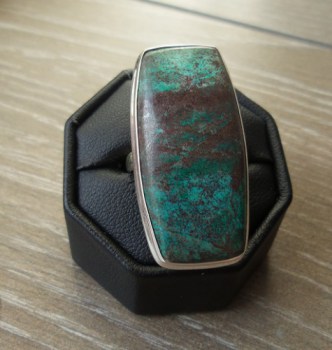 Zilveren ring met Sonora sunrise (chrysocolla met cupriet) 17.3 